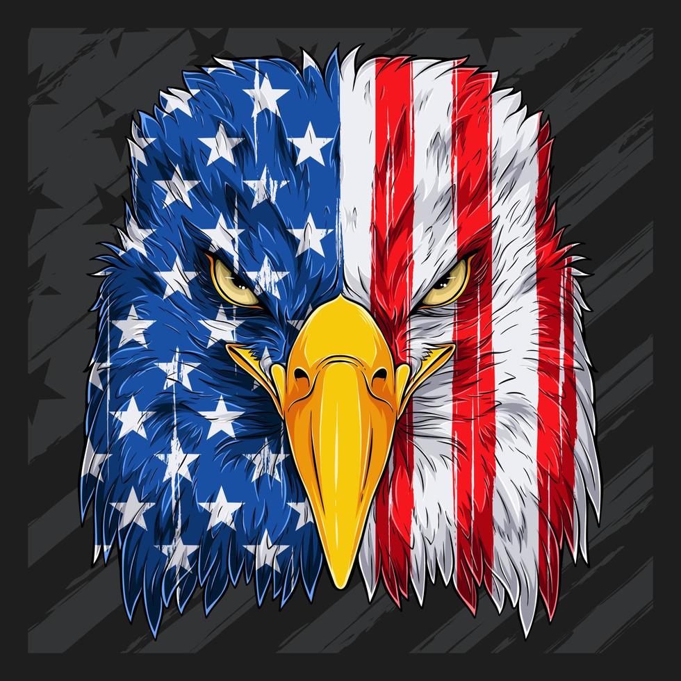cabeza de águila calva con patrón de bandera de estados unidos para el 4 de julio, día de la independencia americana y día de los veteranos vector