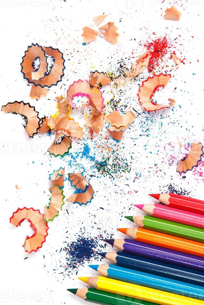 Multicolored pencils and shavings photo