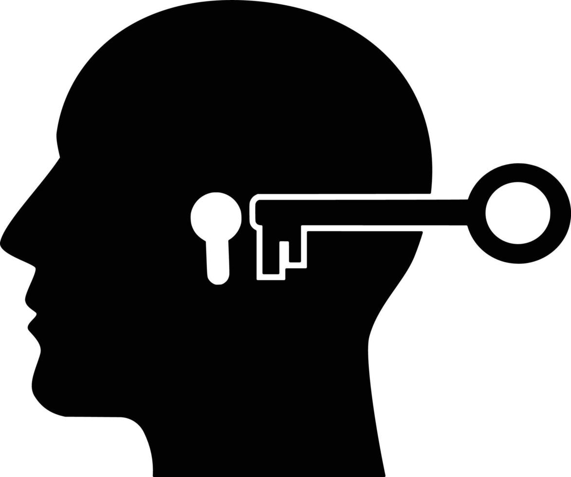Unlocking the Mind Icon. Key and Keyhole inside Head Icon Illustration to Represent Knowledge vector