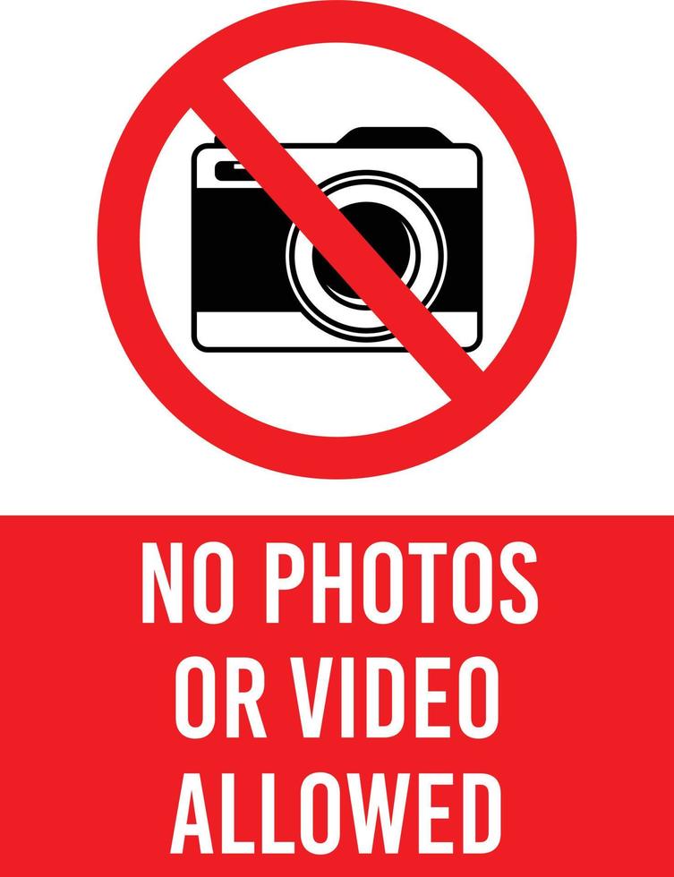 No Photos or Video Allowed, No Photography Sign, Camera Prohibited Icon vector