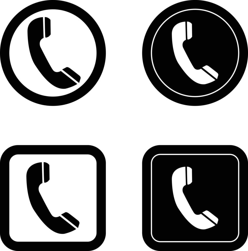 icono de contacto telefónico establecido en círculo negro y forma cuadrada vector