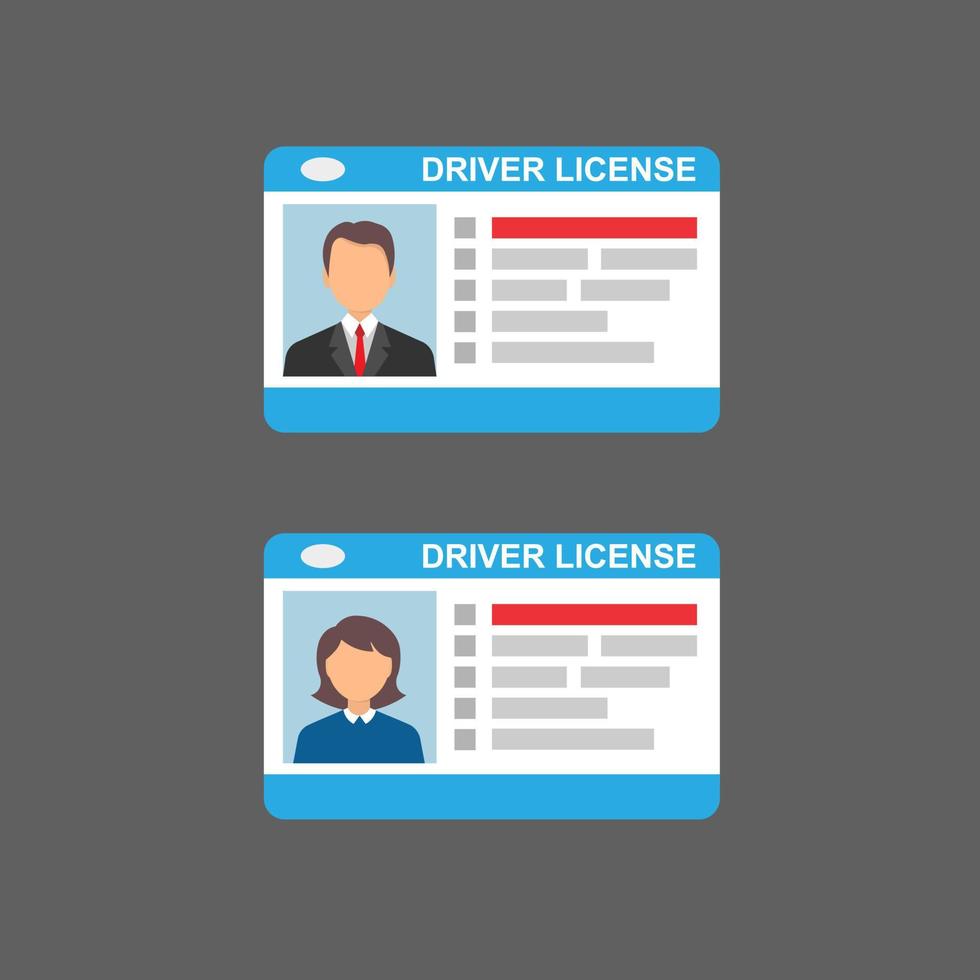 icono plano del permiso de conducir. Licencia masculina y femenina. vector