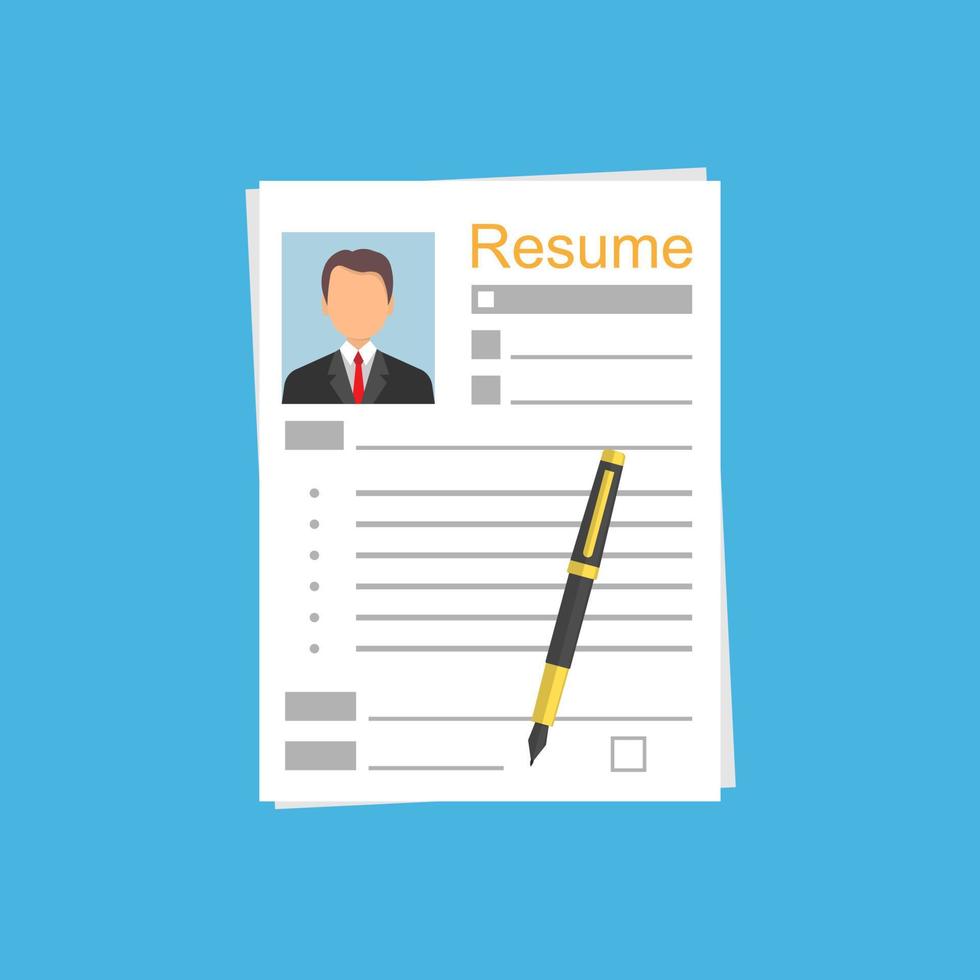 Resumes and ballpoint pen. CV application.selection and management of personnel. vector