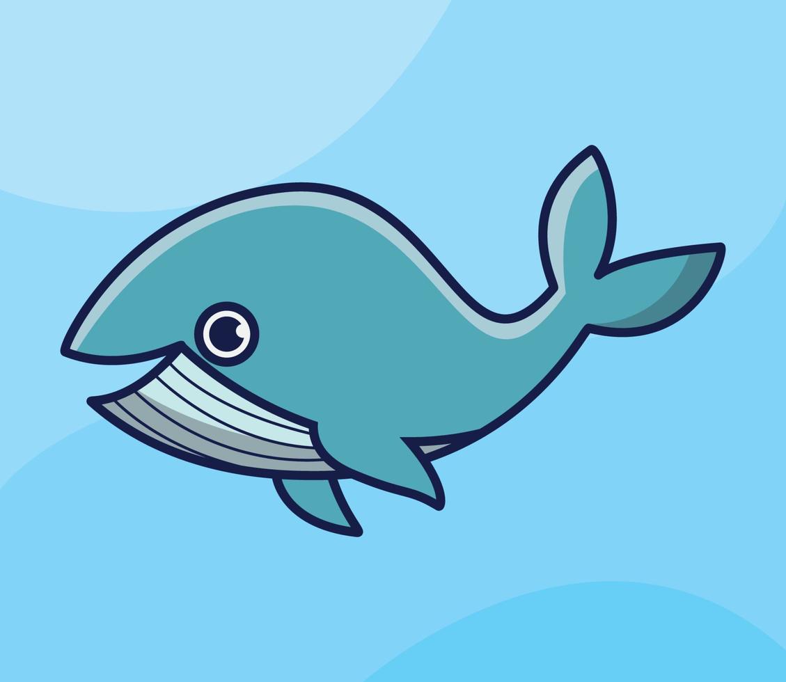 linda ilustración de icono de vector de dibujos animados de ballena. concepto de icono de naturaleza animal vector premium aislado.