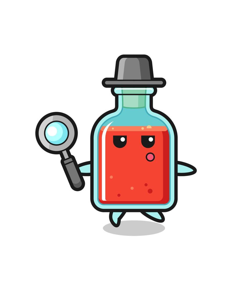 square poison bottle cartoon character searching with a magnifying glass vector