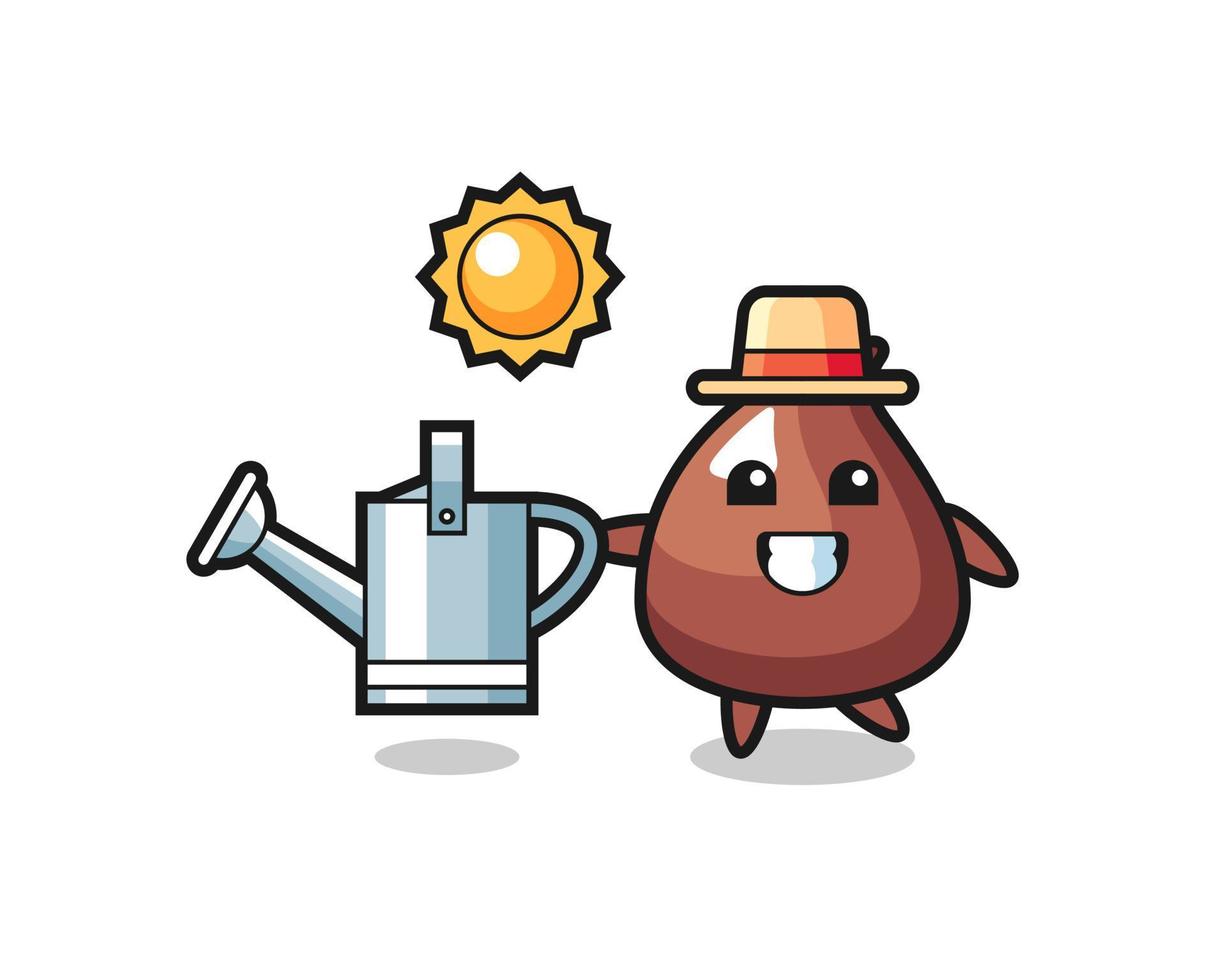 Cartoon character of choco chip holding watering can vector