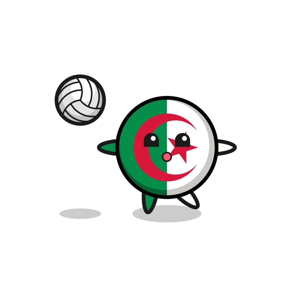 Character cartoon of algeria flag is playing volleyball vector