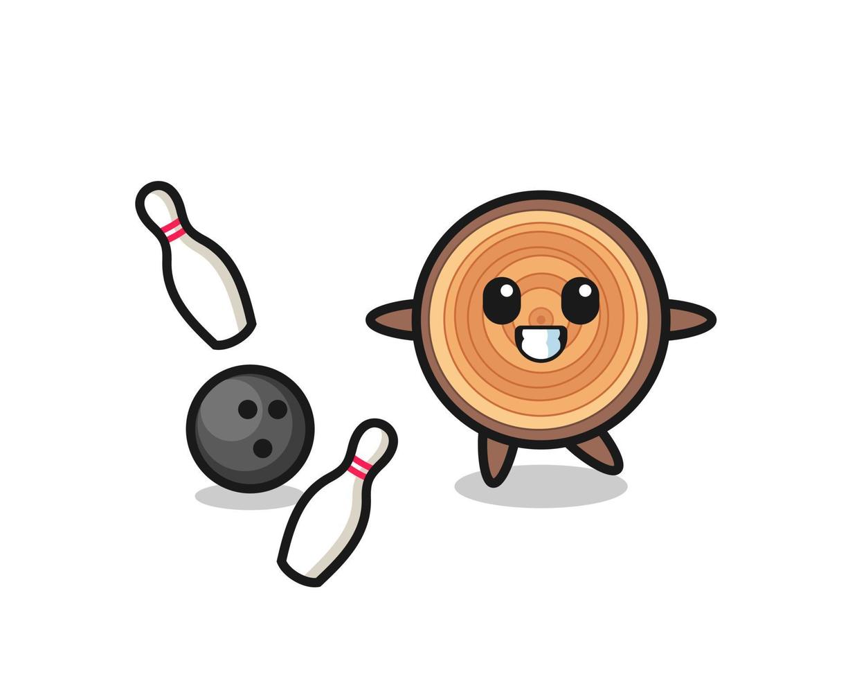 Character cartoon of wood grain is playing bowling vector