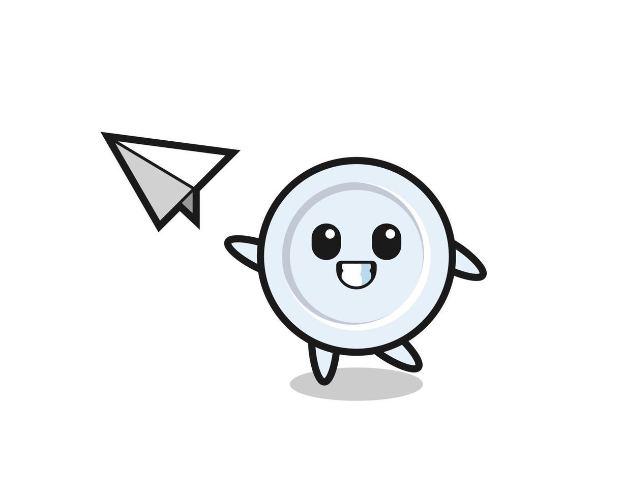 plate cartoon character throwing paper airplane vector