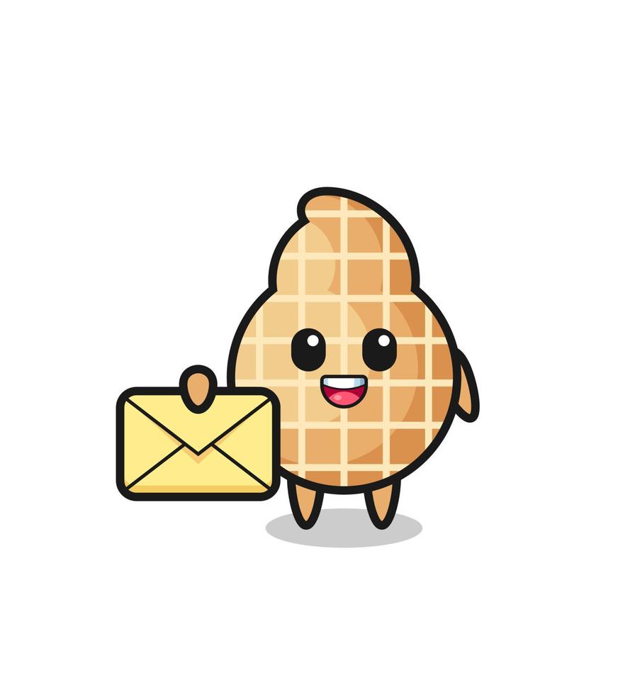 cartoon illustration of peanut holding a yellow letter vector