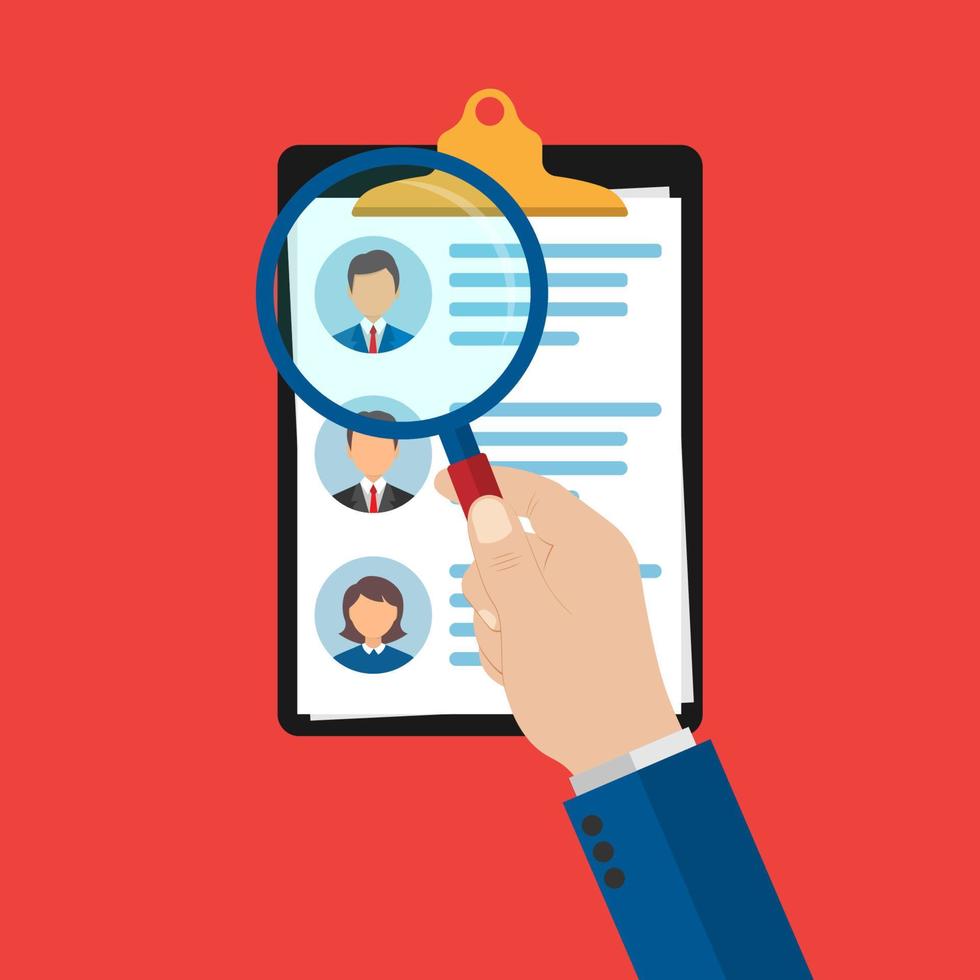 list of candidates for the workplace with a brief summary of each of the principals. selection of workers. vector