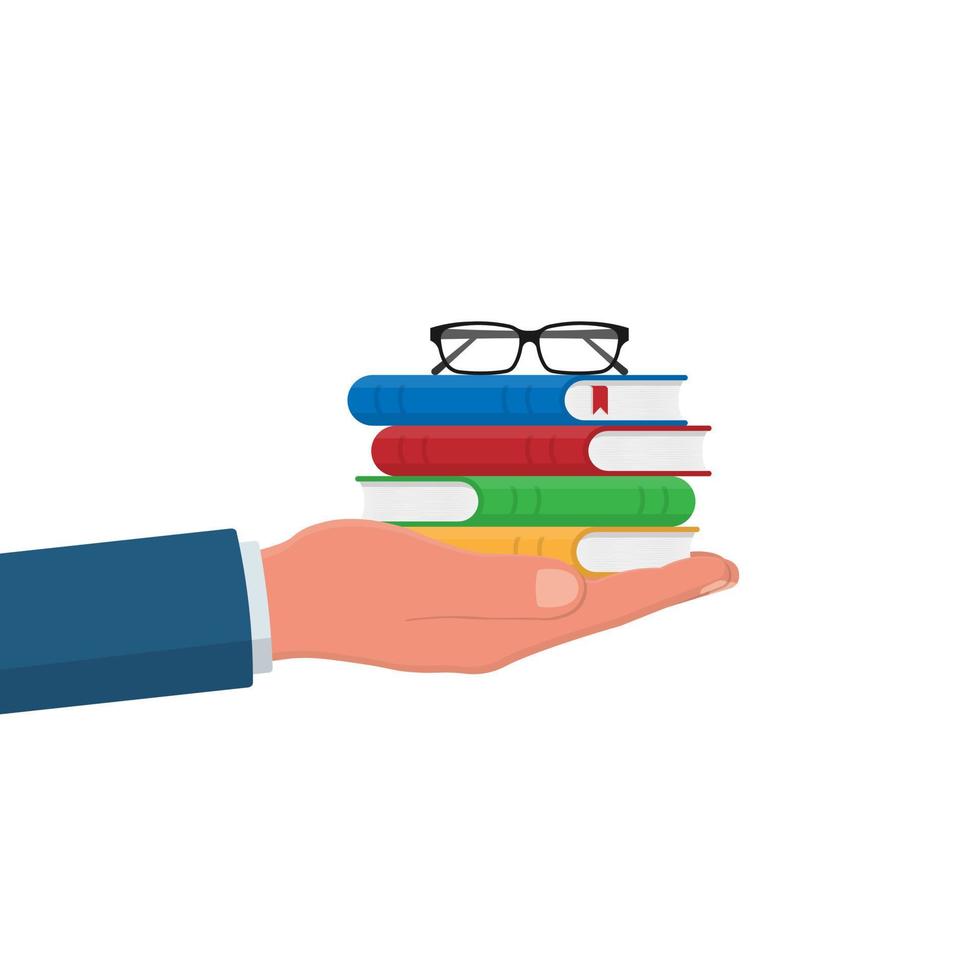 A stack of books in hand isolated on a white background. vector