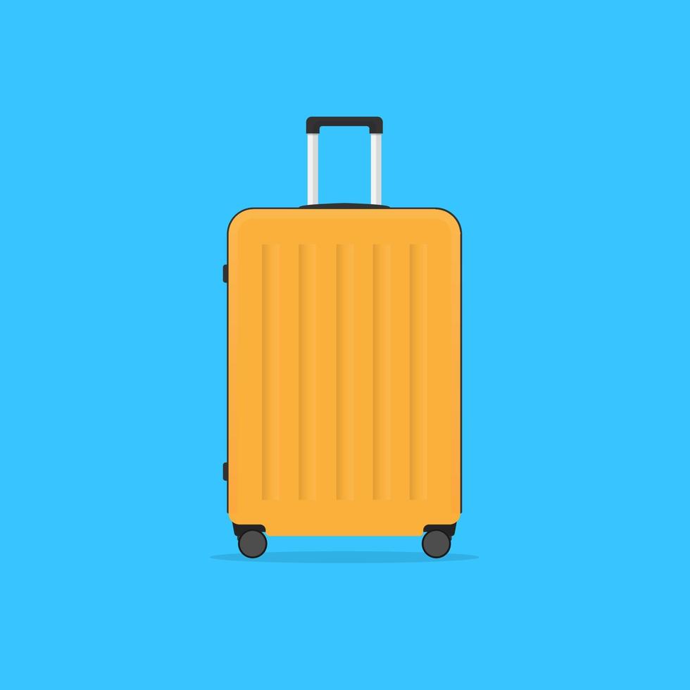 orange plastic travel suitcase with wheels and a telescopic handle. baggage icon. vector