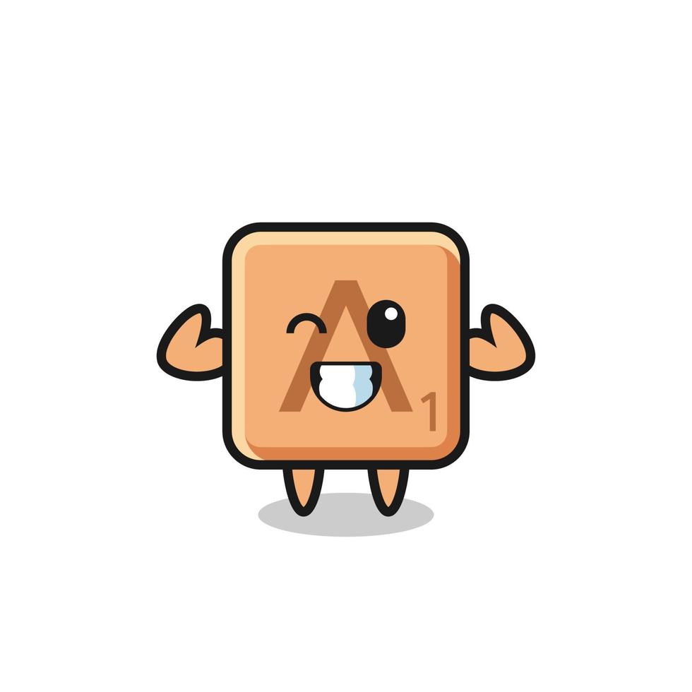 the muscular scrabble character is posing showing his muscles vector