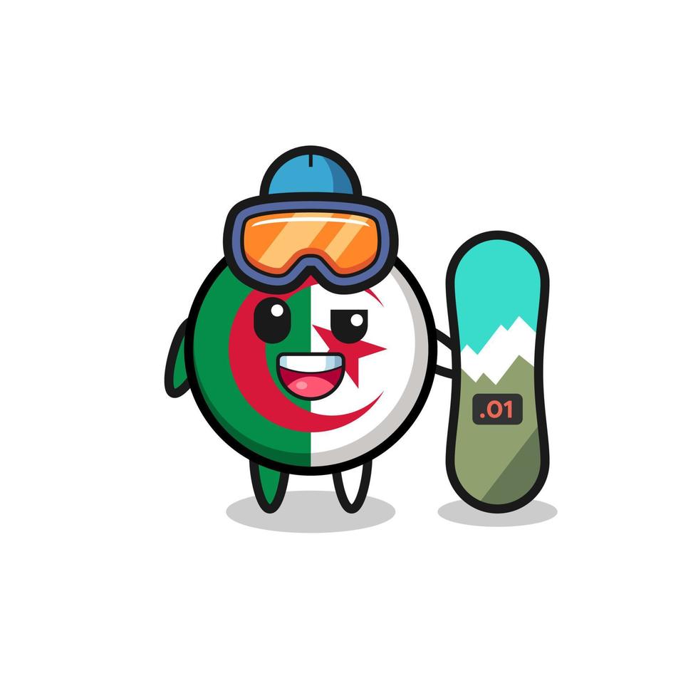 Illustration of algeria flag character with snowboarding style vector