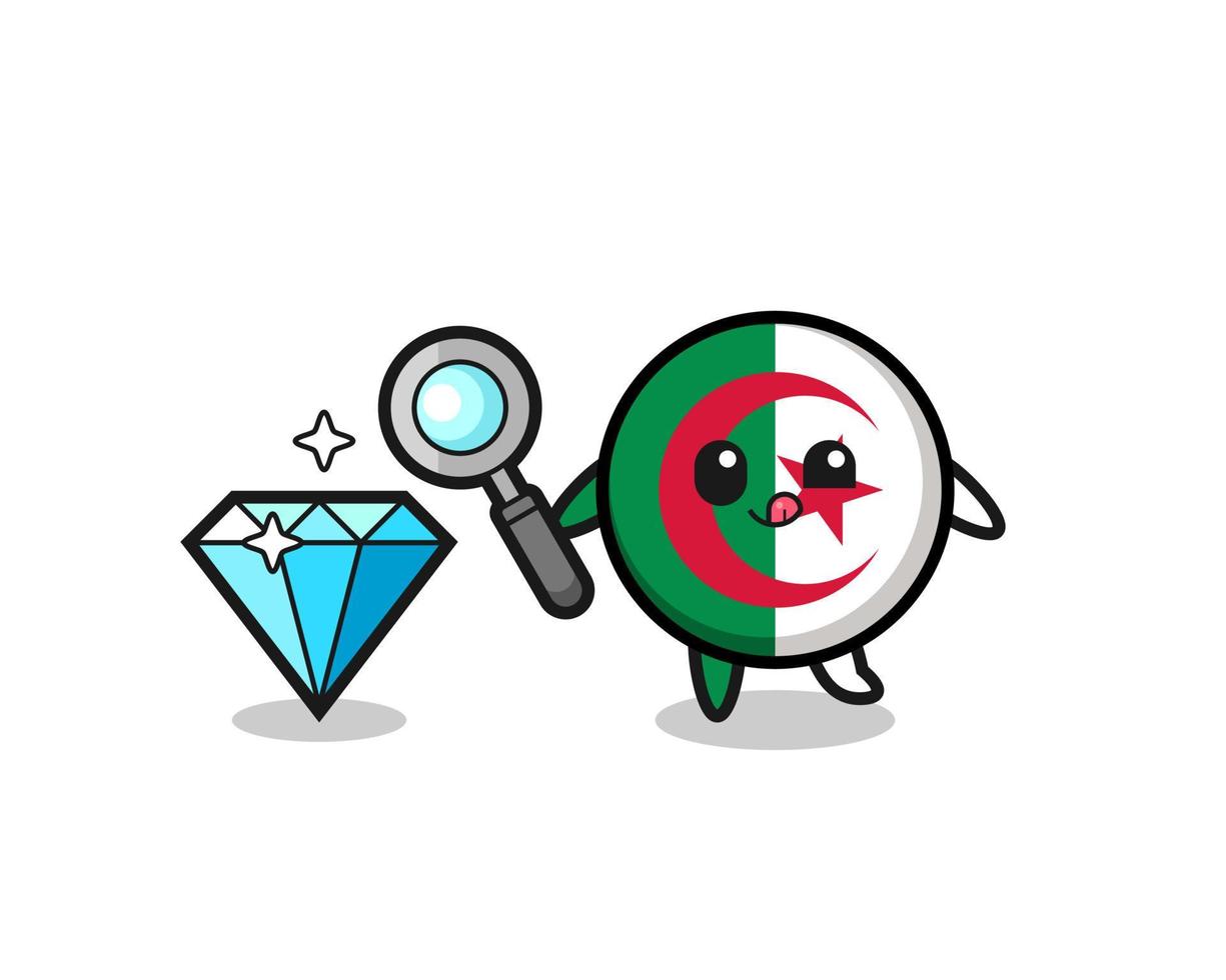 algeria flag mascot is checking the authenticity of a diamond vector