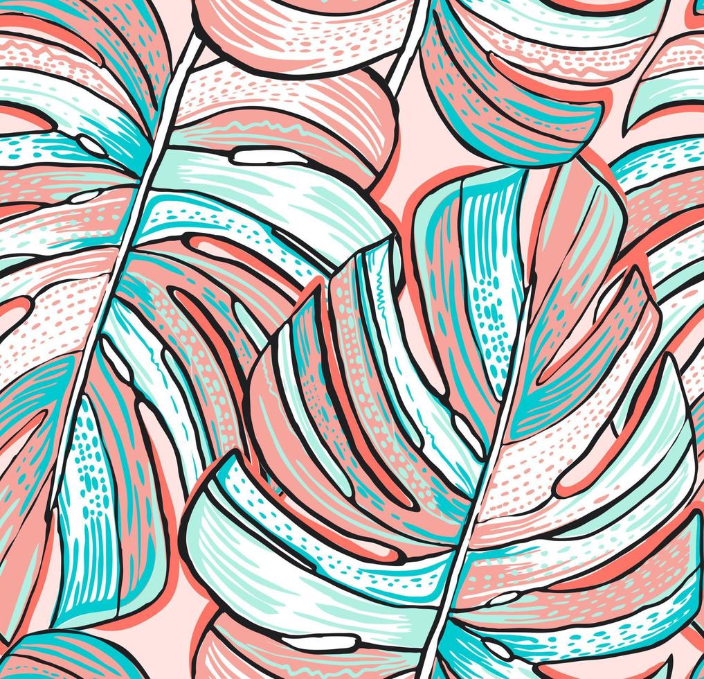 Tropical pattern. Graphic design with amazing monsteras leaves. vector