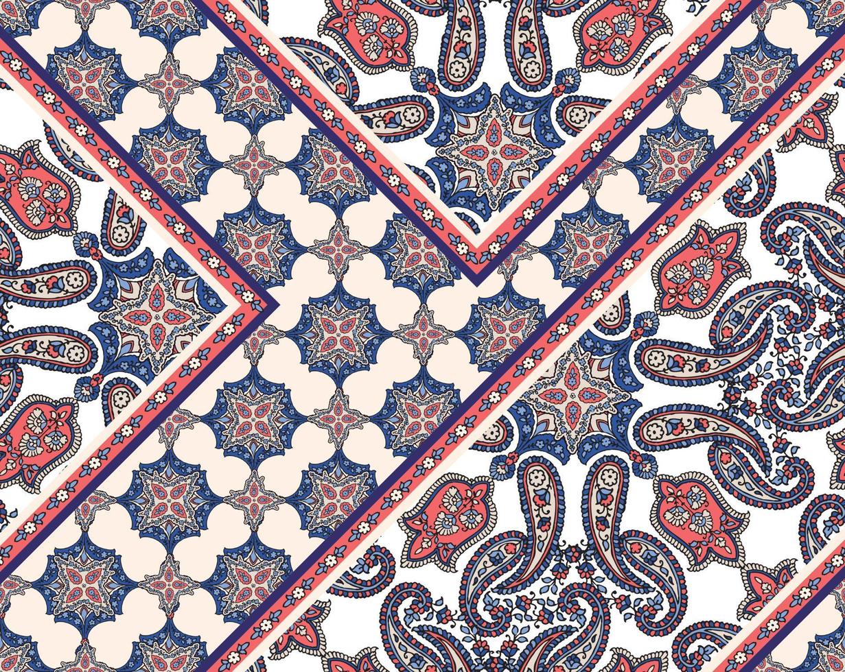 Bandana pattern with paisley and geometric elements. handkerchief square design, perfect for fabric, decoration or paper vector