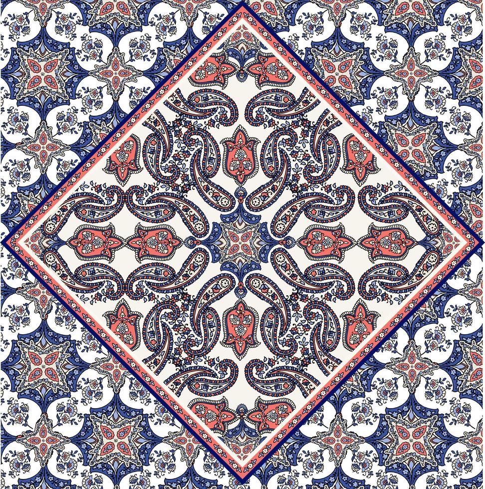 Bandana pattern with paisley elements. handkerchief square design, perfect for fabric, decoration or paper vector