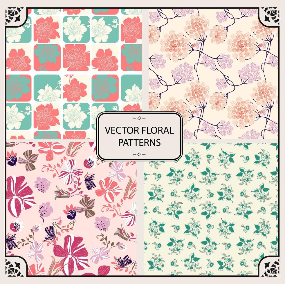 Set of repeating patterns with simple floral motifs. Surface patterns to decorate. floral patterns vector