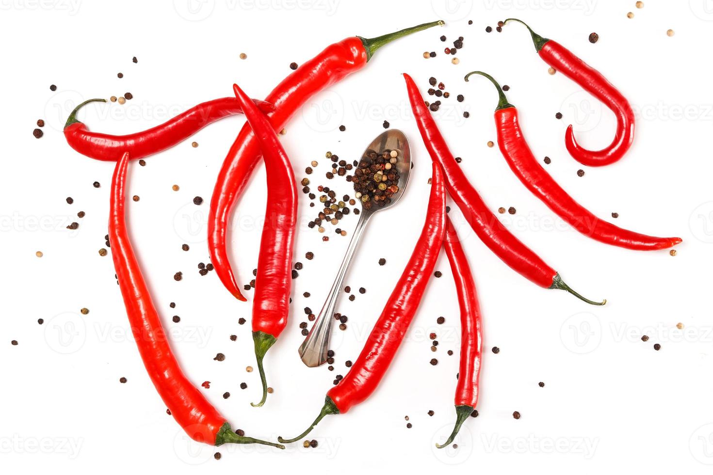 Red chili and dried pepper seeds photo