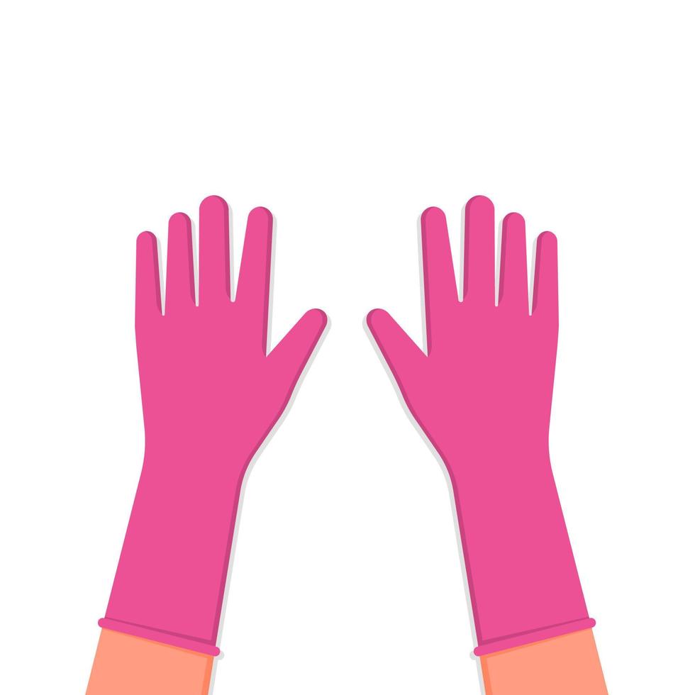 pink protective gloves on hands. latex gloves a means of protection against viruses and bacteria. sign of cleanliness and hygiene. vector