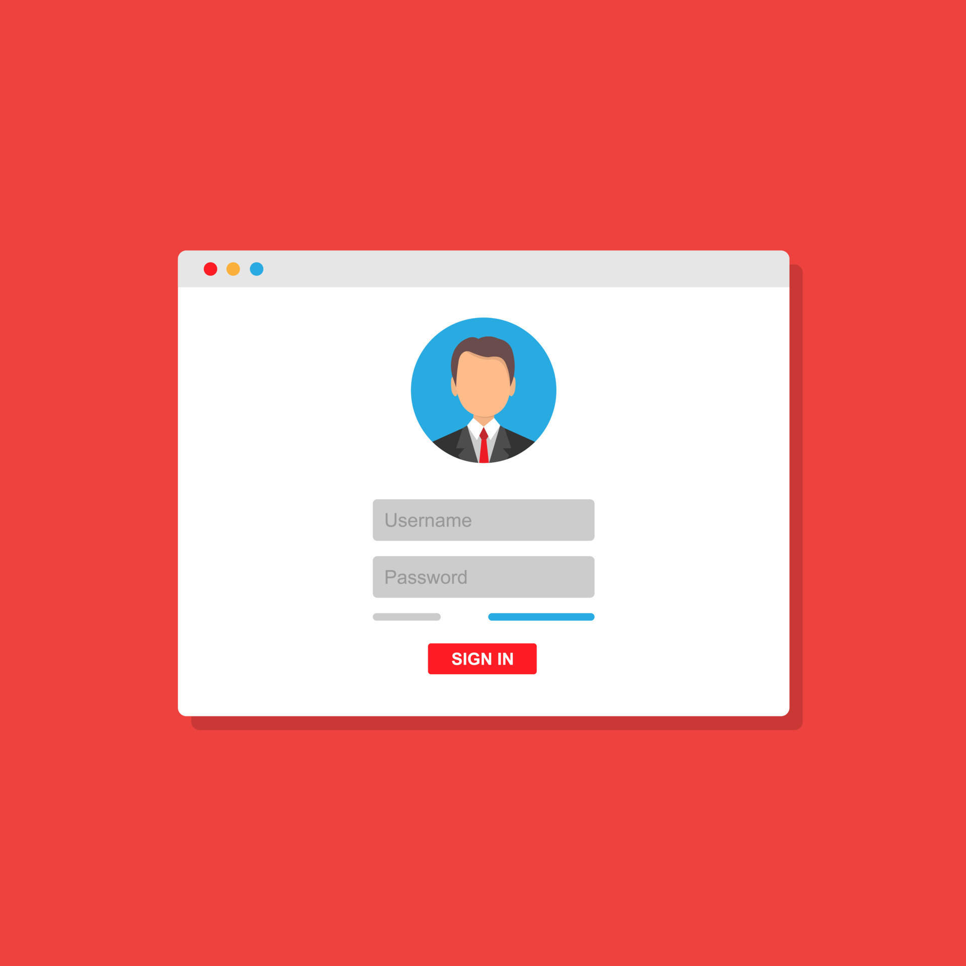 Login form, login page open in a web browser window. Online