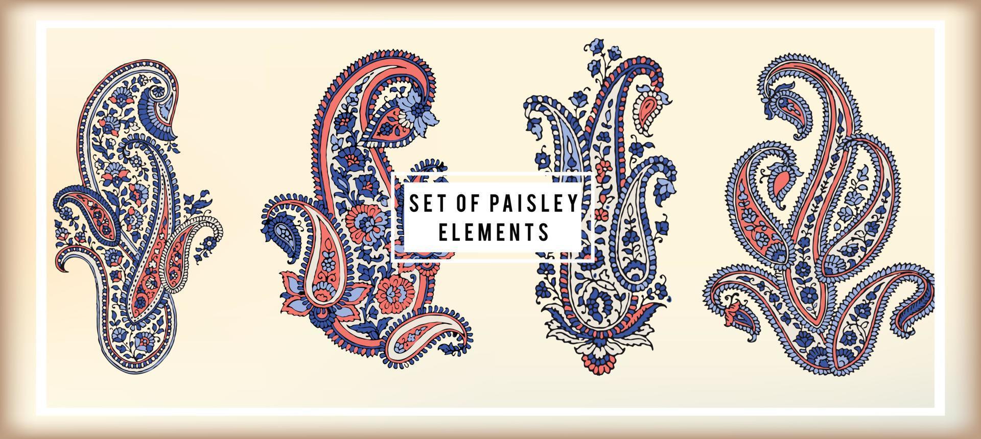 conjunto de elementos diseños paisley, perfectos para tejidos y decoración vector