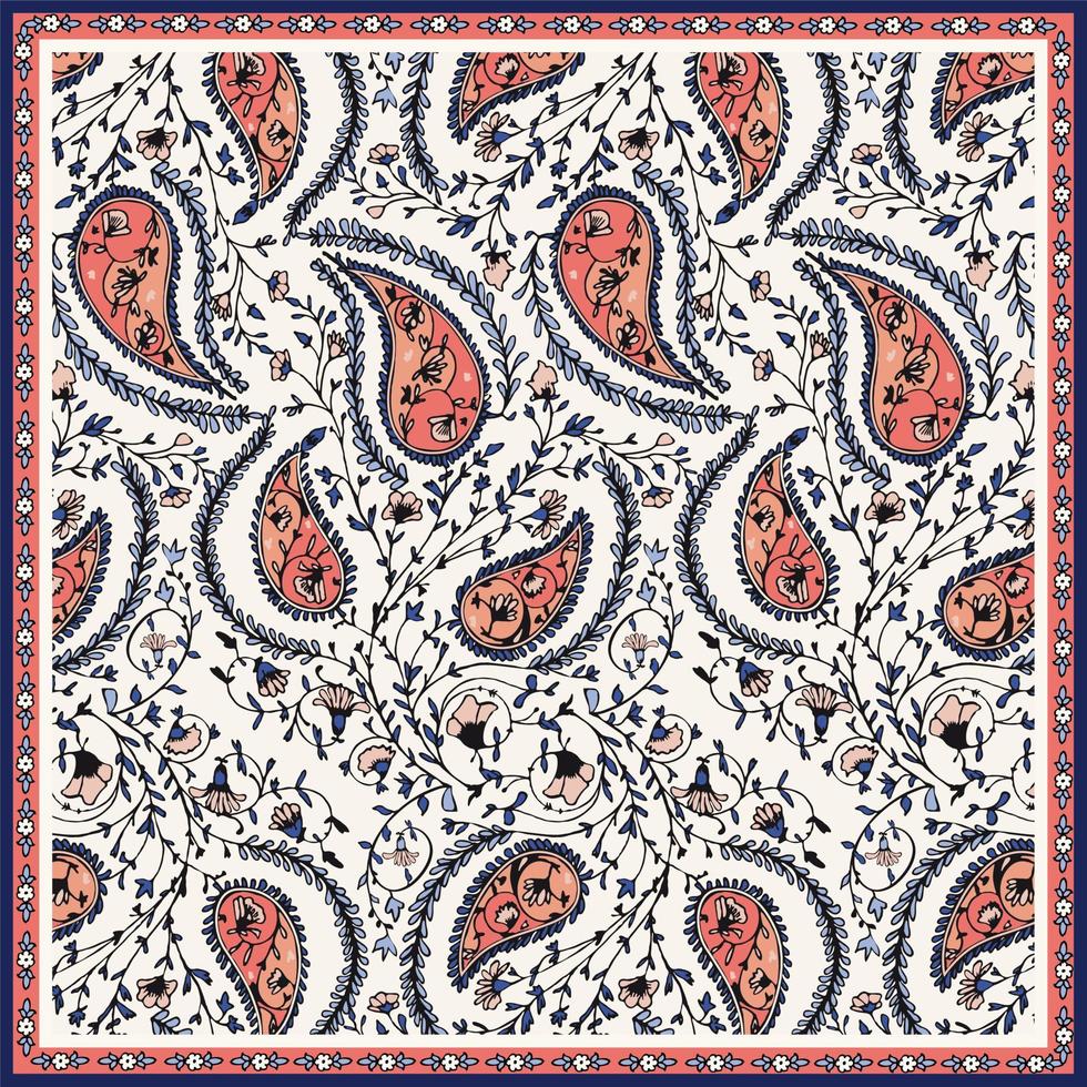 patrón de bandana con elementos paisley. diseño cuadrado de pañuelo, perfecto para tela, decoración o papel vector