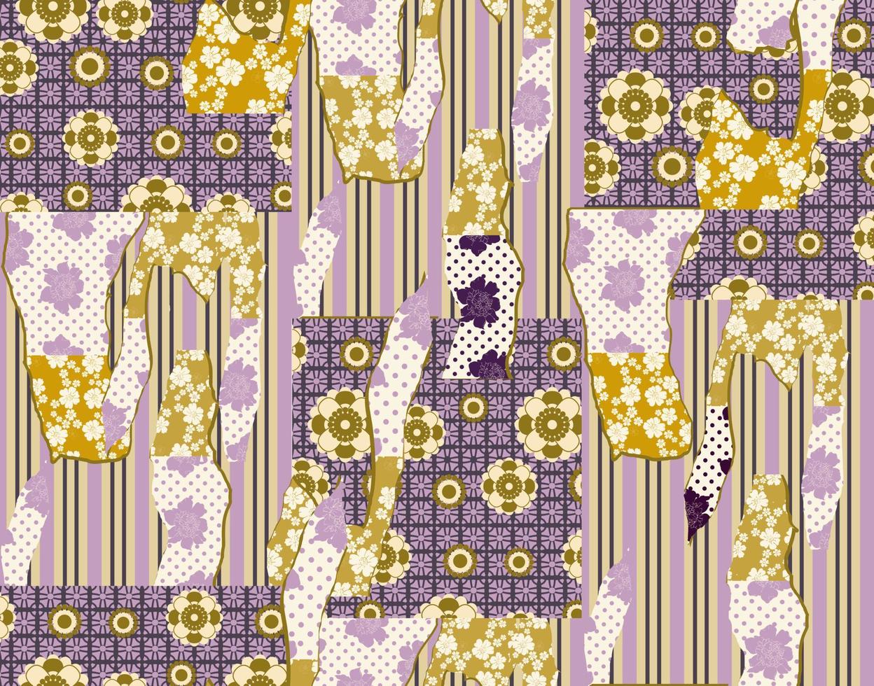 patrón sin fisuras de patchwork con diferentes elementos florales, líneas y motivos geométricos, perfecto para la moda y la decoración vector