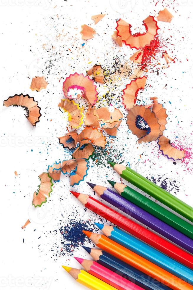 Multicolored pencils and shavings photo