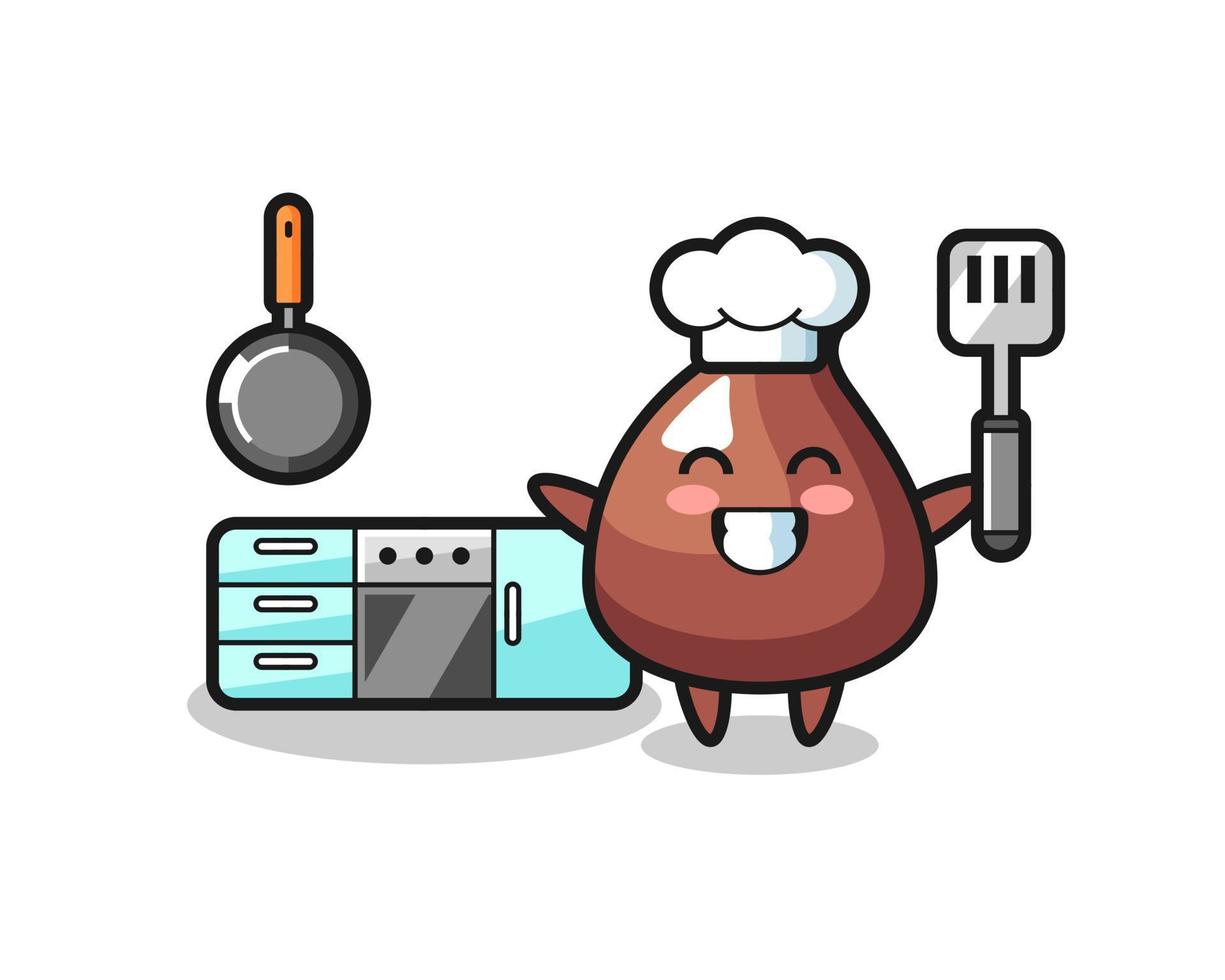choco chip character illustration as a chef is cooking vector
