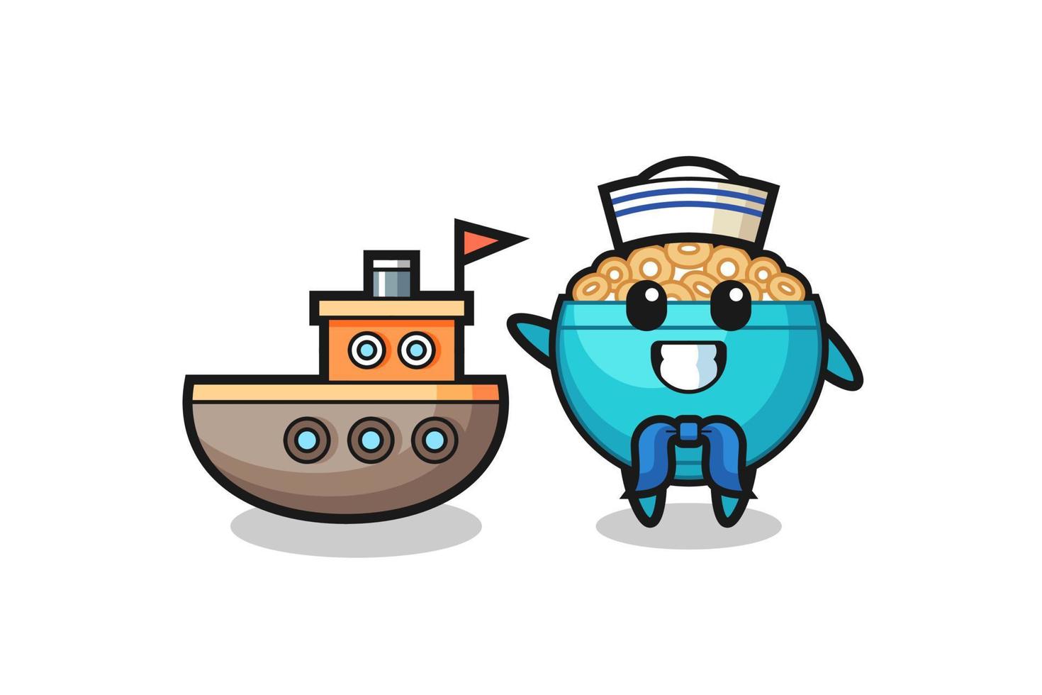 Character mascot of cereal bowl as a sailor man vector