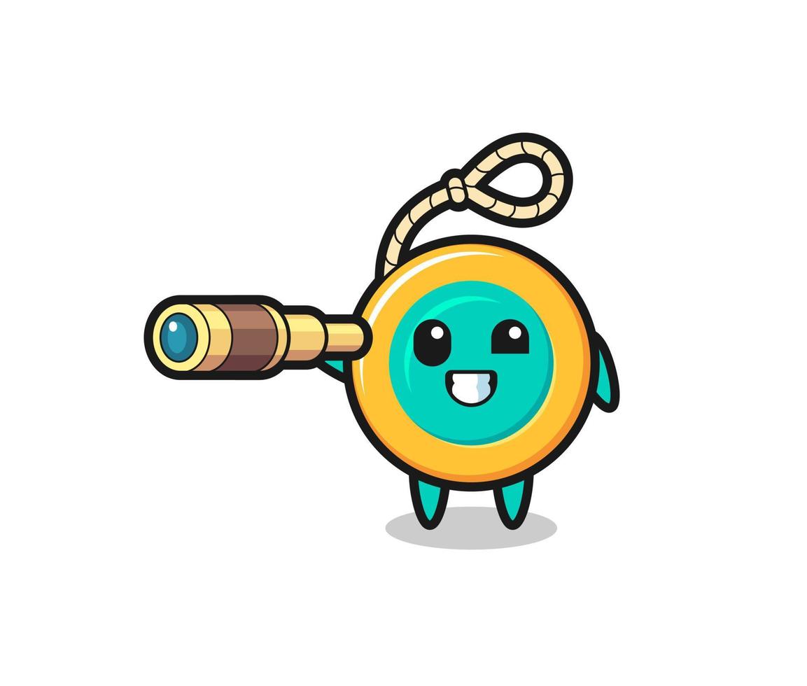 cute yoyo character is holding an old telescope vector