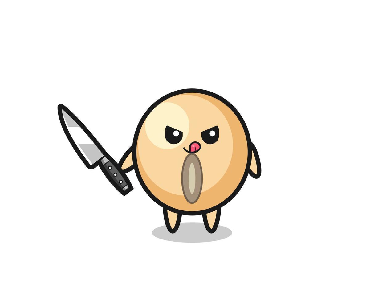 cute soy bean mascot as a psychopath holding a knife vector