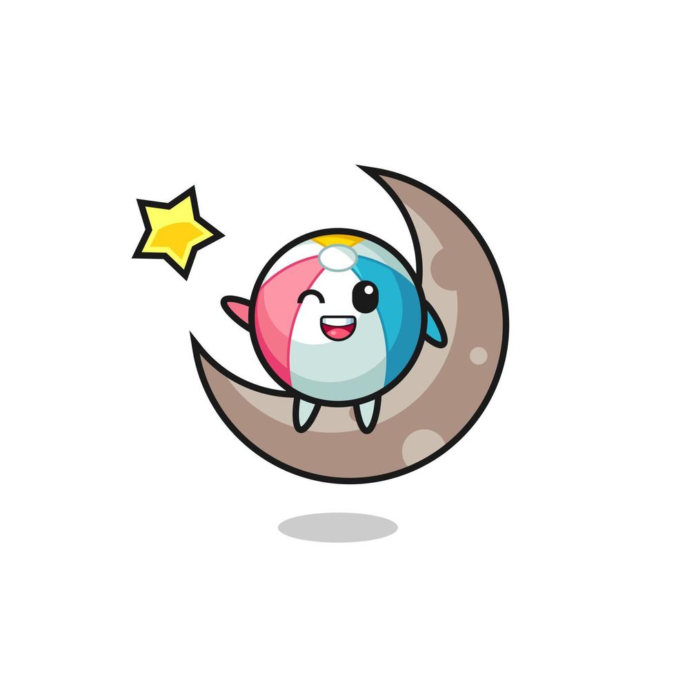 illustration of beach ball cartoon sitting on the half moon vector