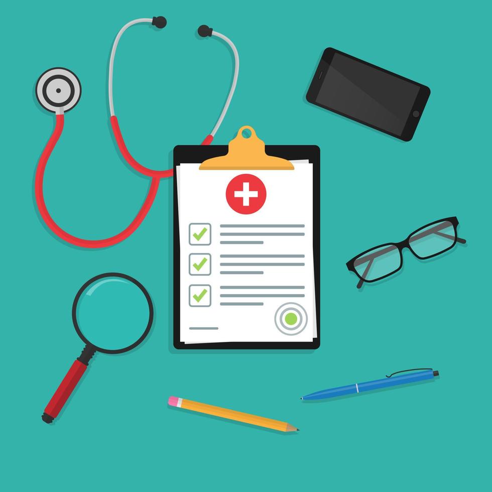 medical insurance document or contract. Medical report. vector