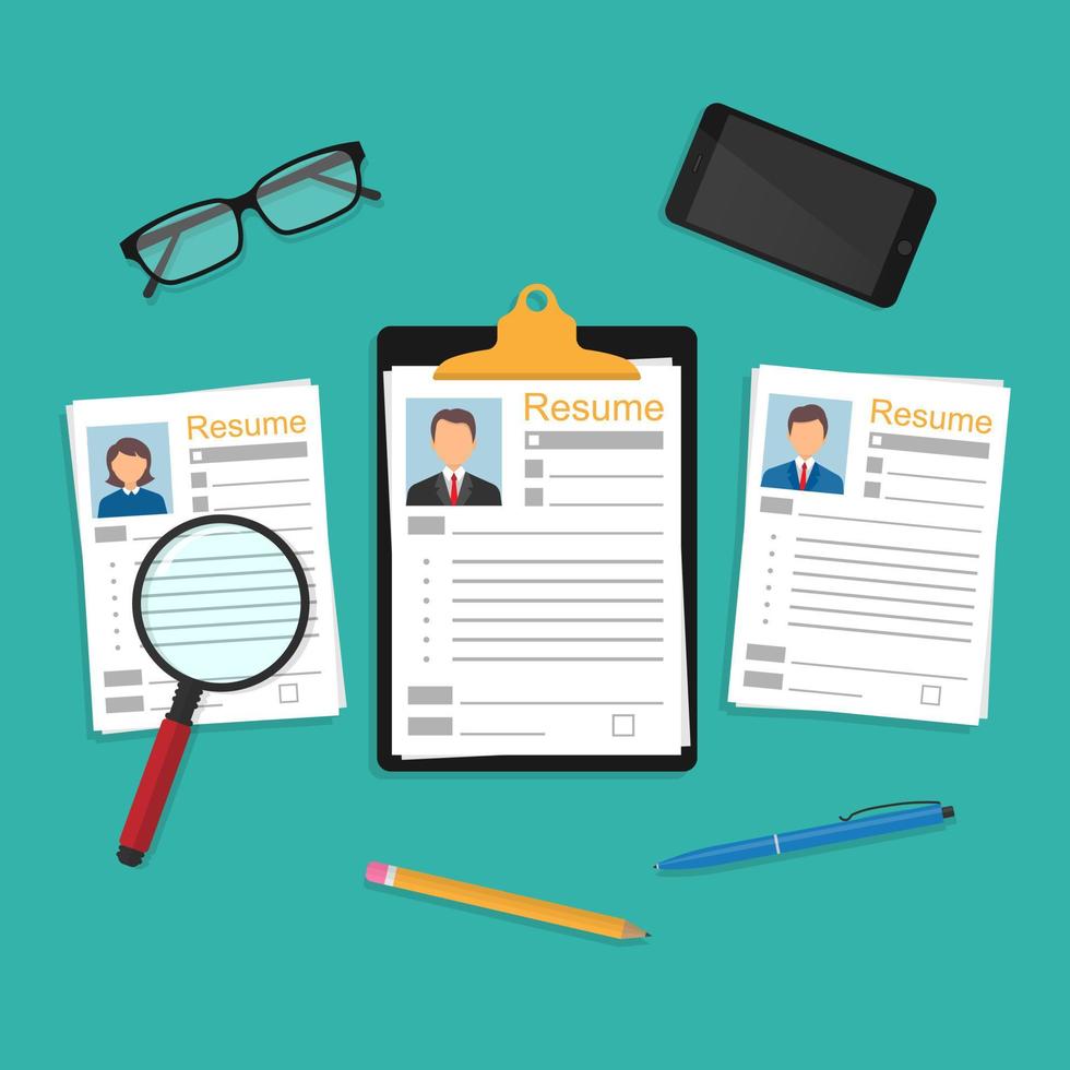 Resumes. CV application.selection and management of personnel. analysis of personnel resume. vector