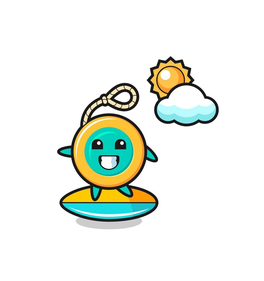 Illustration of yoyo cartoon do surfing on the beach vector