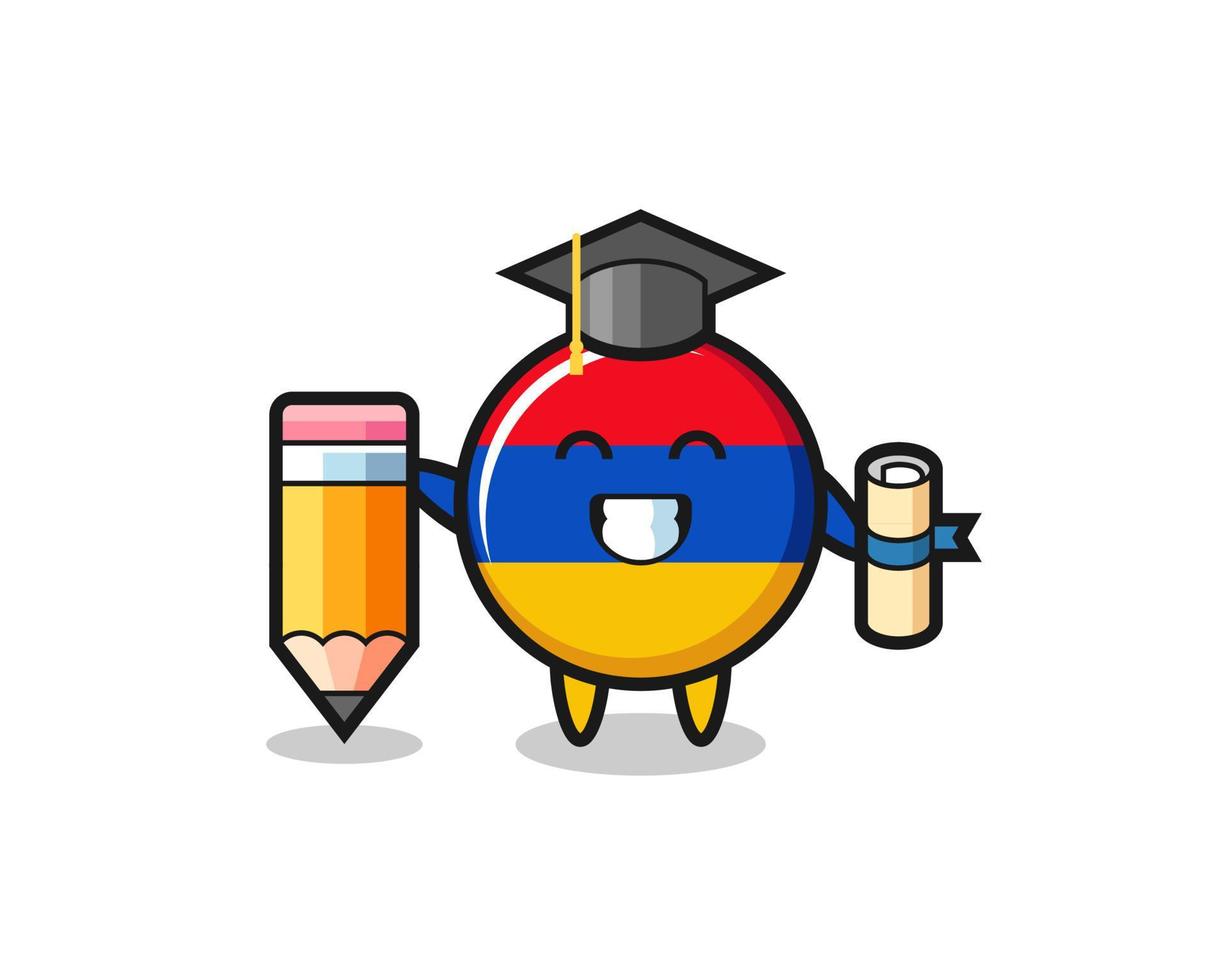 armenia flag illustration cartoon is graduation with a giant pencil vector