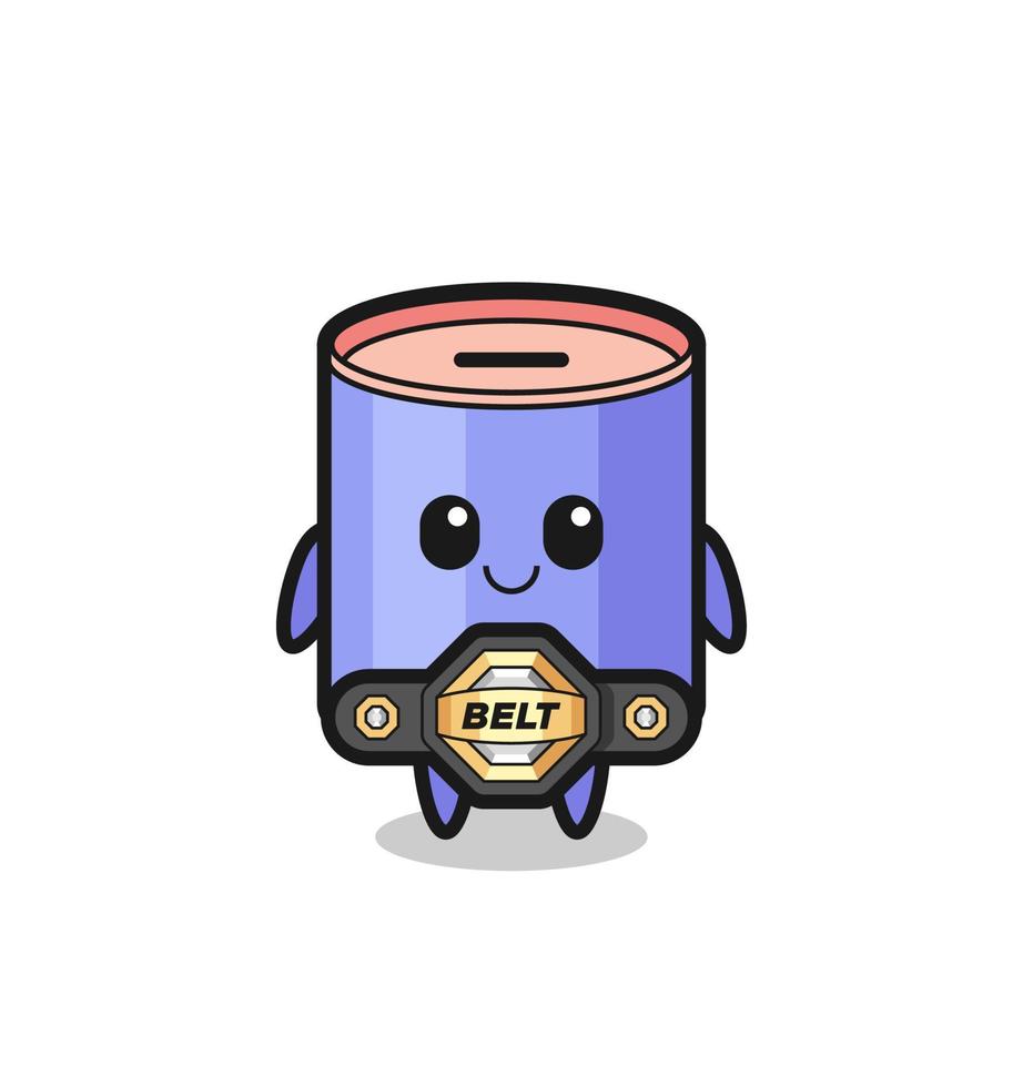 the MMA fighter cylinder piggy bank mascot with a belt vector