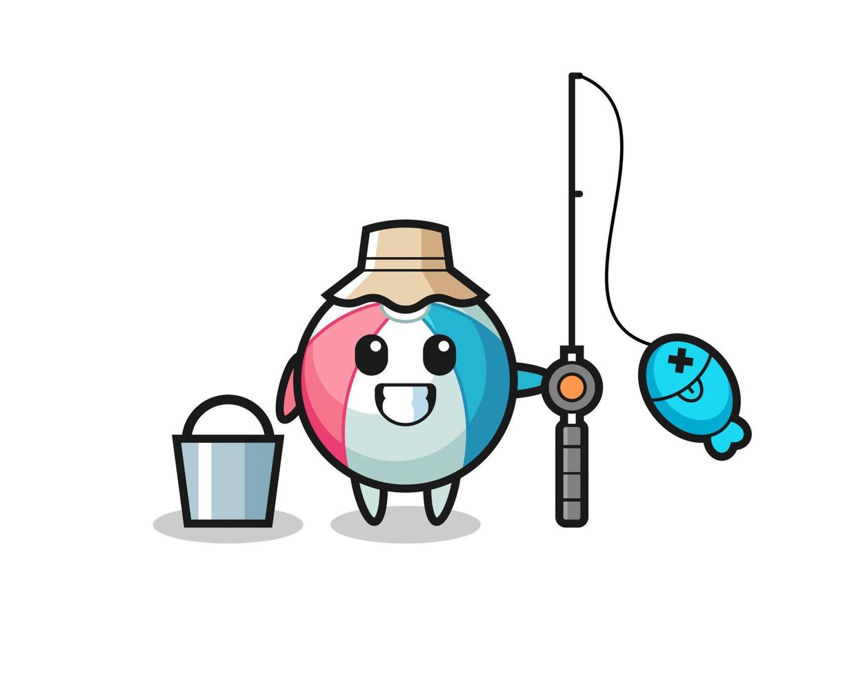Mascot character of beach ball as a fisherman vector