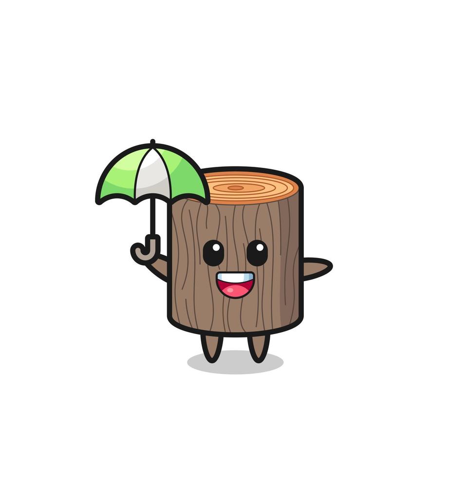 cute tree stump illustration holding an umbrella vector