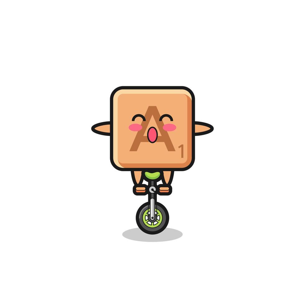 The cute scrabble character is riding a circus bike vector