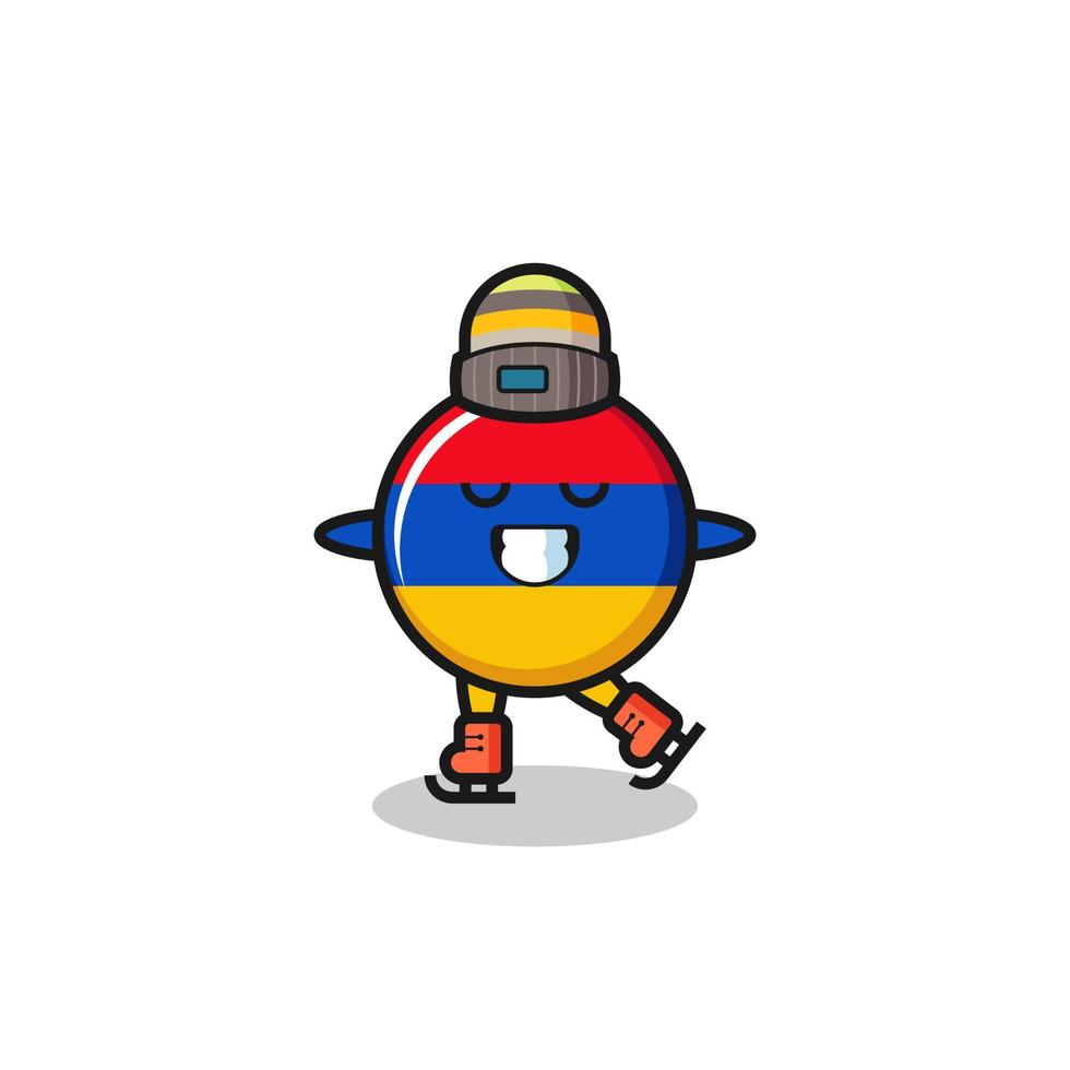 caricatura de la bandera de armenia como jugador de patinaje sobre hielo vector