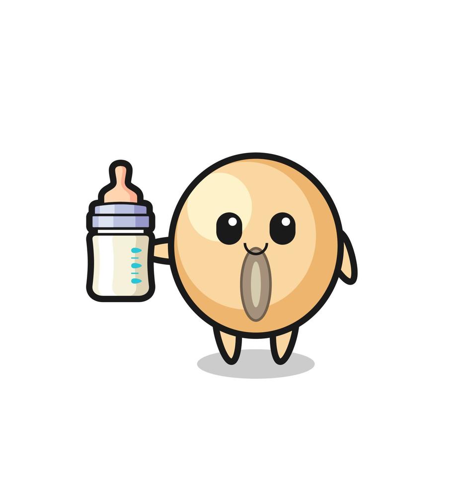 baby soy bean cartoon character with milk bottle vector