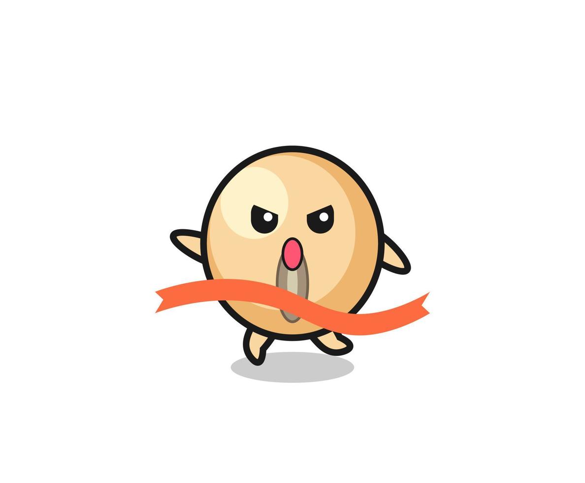 cute soy bean illustration is reaching the finish vector