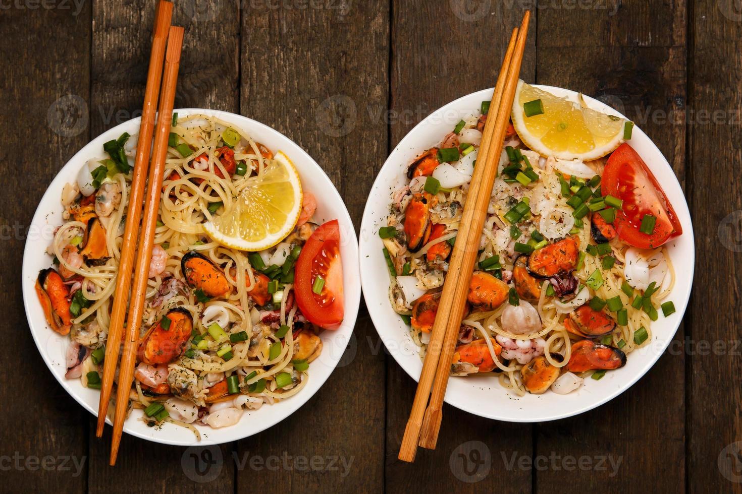 Noodles with seafood photo