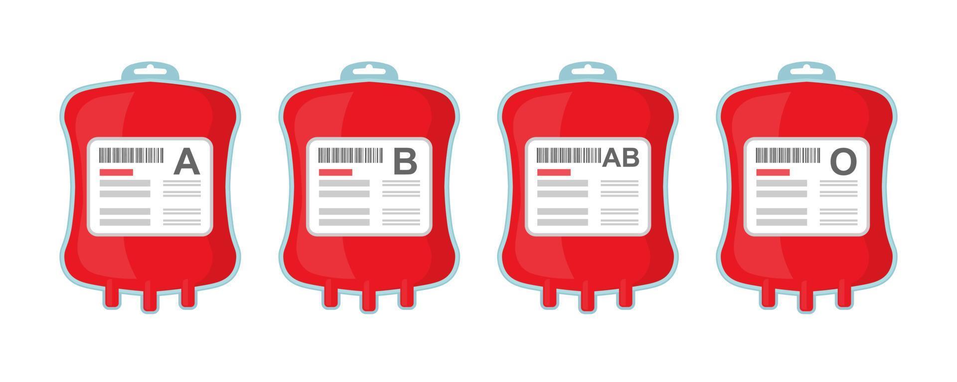 bags with different blood types A B AB O. concept of blood donation to help the victims. vector