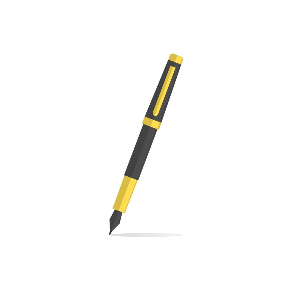 Golden, black pen in vintage style. Old fashioned pen. vector